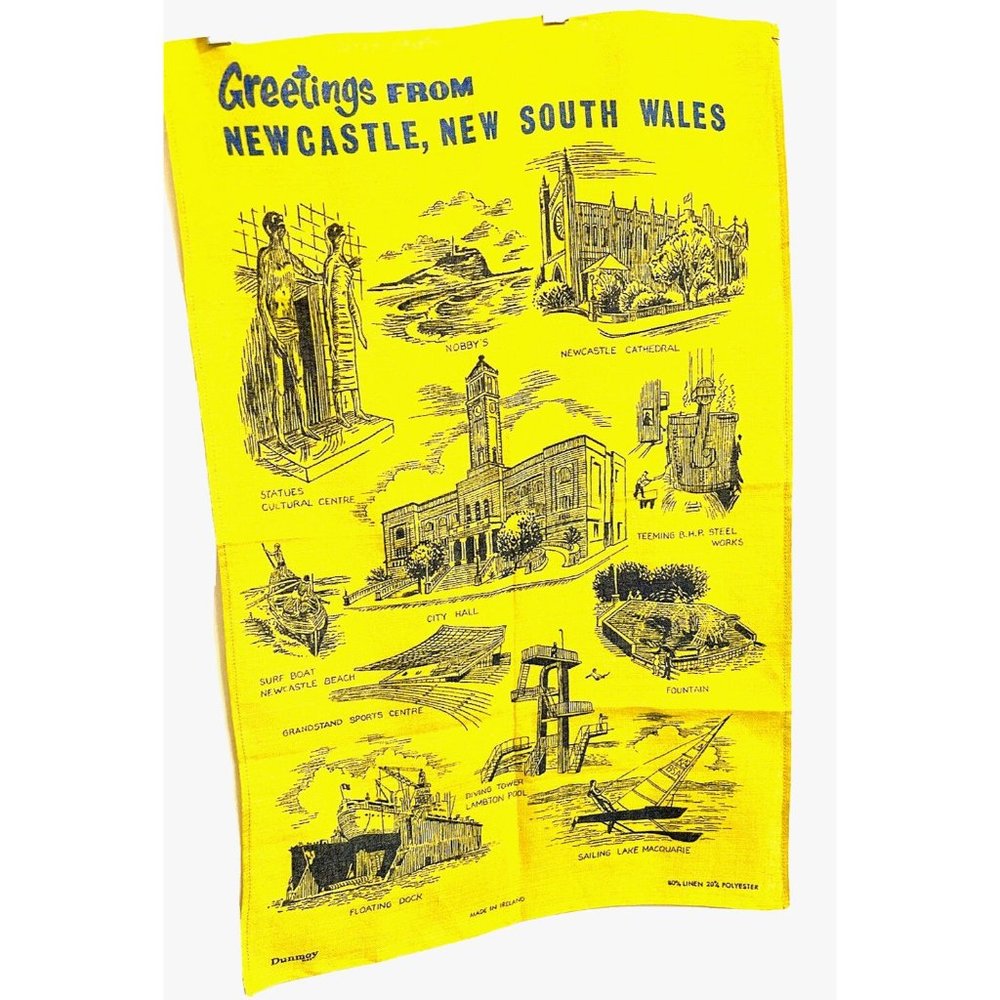 NEW CASTLE NEW SOUTH WALES Yellow Tea Towel by Dunmoy 80% Linen New